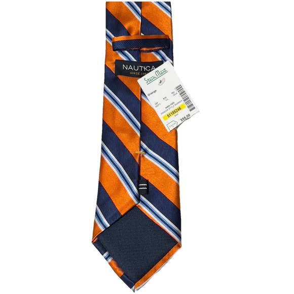 Nautica Silk Tie Orange Blue Stripe Preppy Yacht Club Coastal Americana Style - Picture 4 of 7